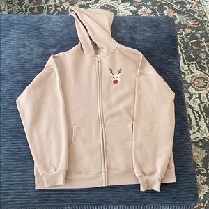 Children's Beige Hoodie with Reindeer Motif